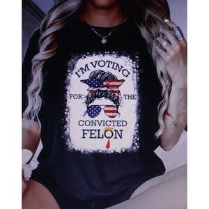 Funny I'm Voting For The Convicted Felon 2024 Trump Womens Black T-Shirt Sz XXL